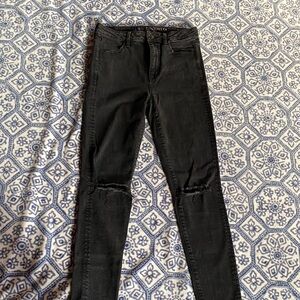 American Eagle Outfitters Black Skinny Jeans with Knee Rips